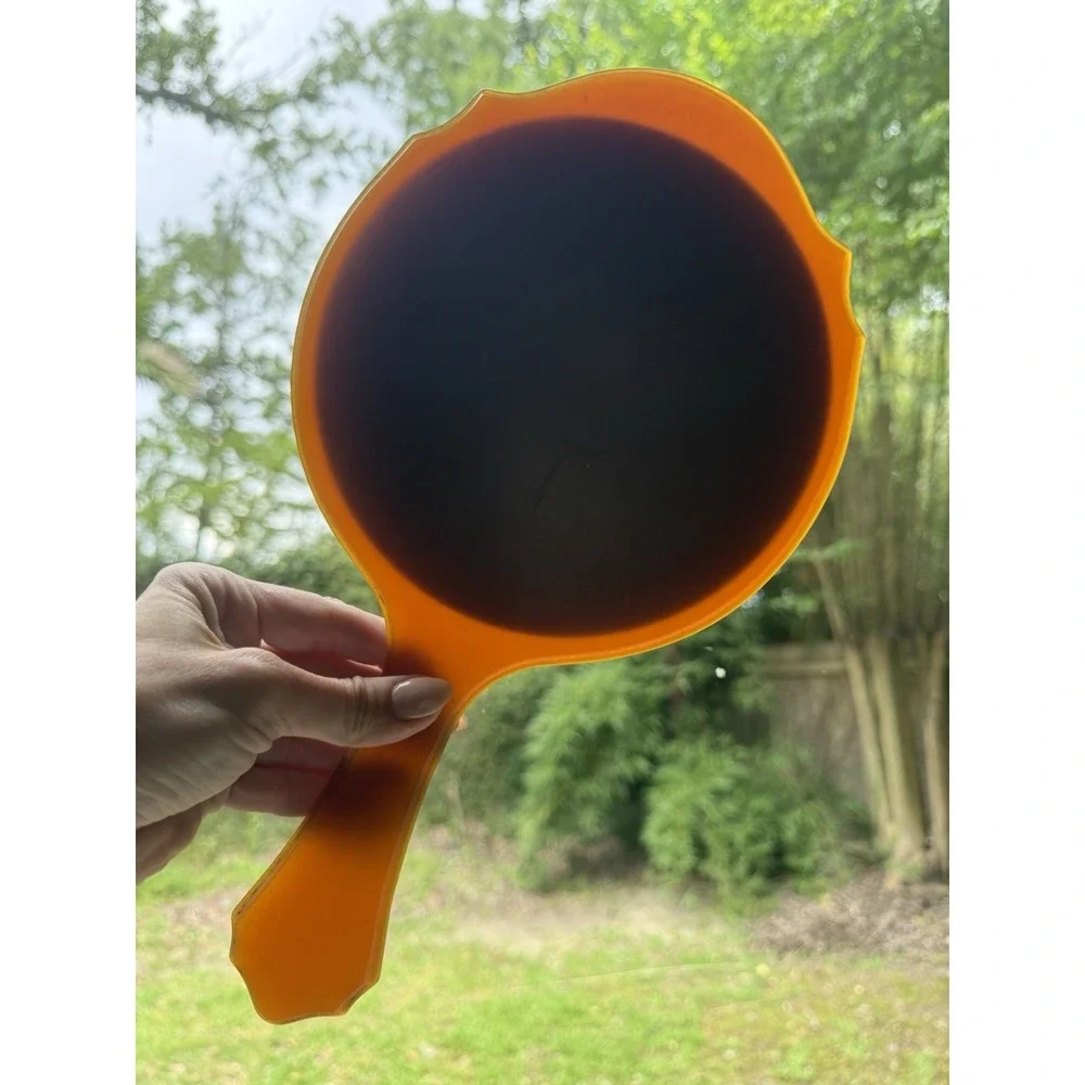 Vintage Amber Orange Bakelite Lucite Acrylic Handheld‎ Mirror